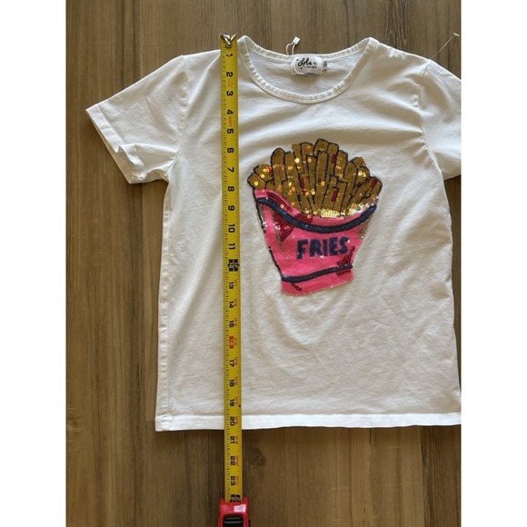 Lola And The Boys French Fries Sequin Crewneck White T-shirt Size 12 - Picture 8 of 8